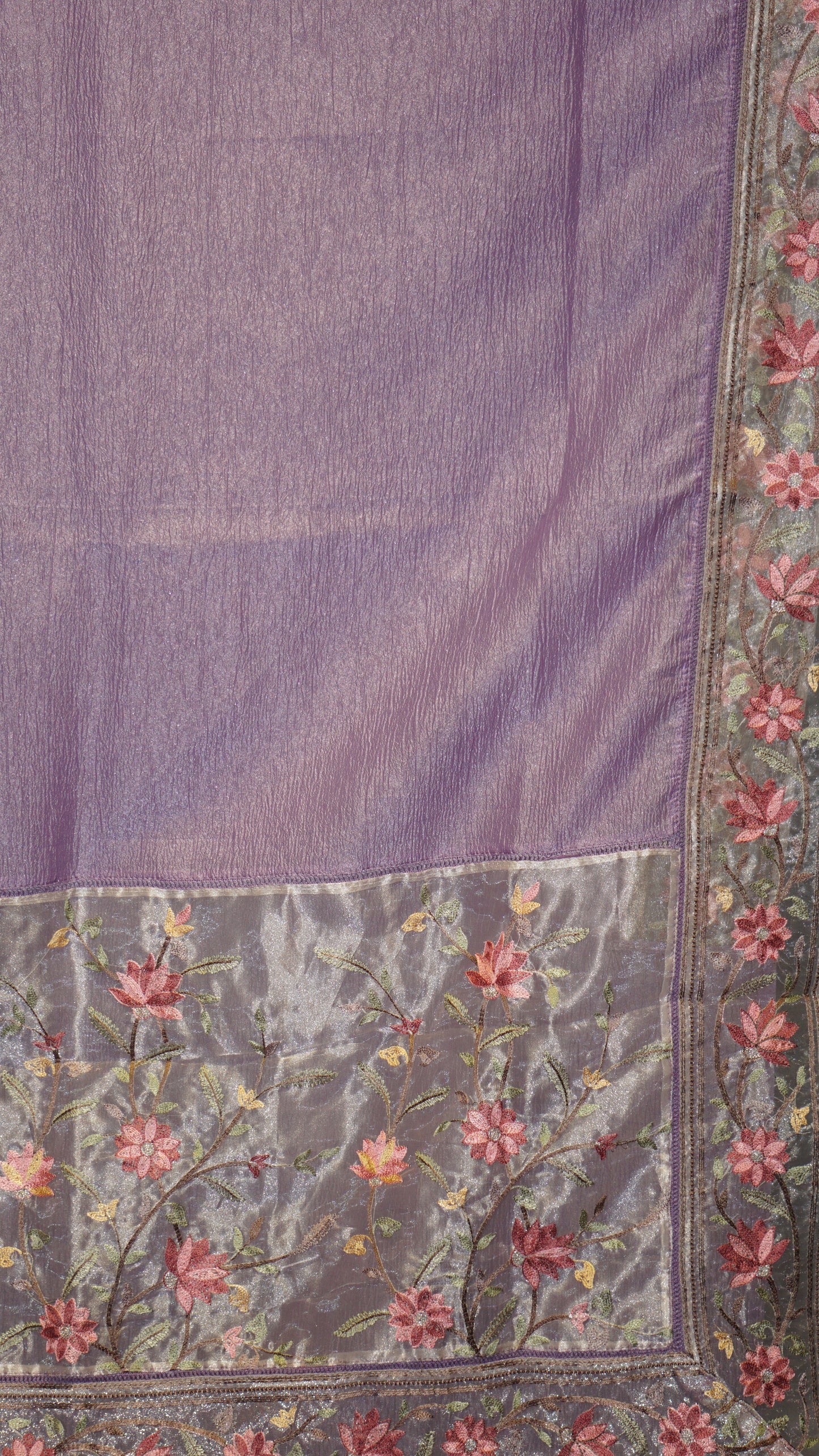 Semi Tussar Saree Crushed With Tissue Border Lavender