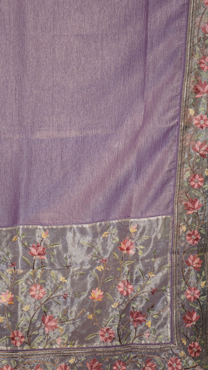 Semi Tussar Saree Crushed With Tissue Border Lavender