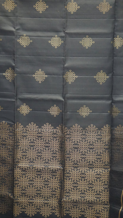 Pure Soft Silk Saree Kolam Design - Black
