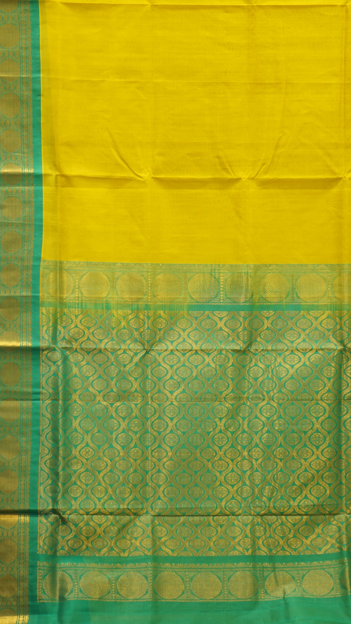Silk Cotton Saree - Yellow With Turquoise Border