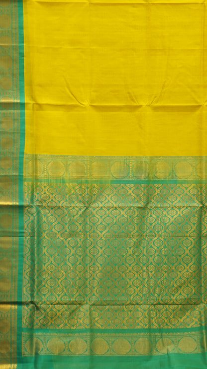 Silk Cotton Saree - Yellow With Turquoise Border