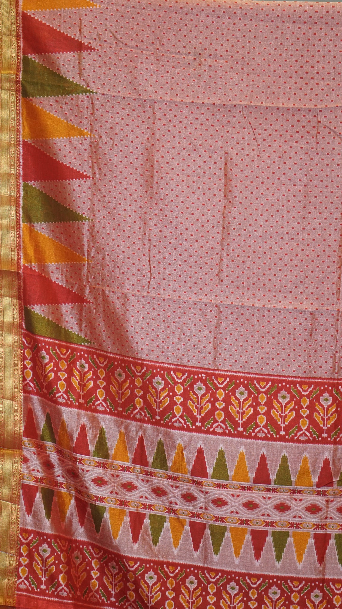 Semi Pattola With Temple Border - Red