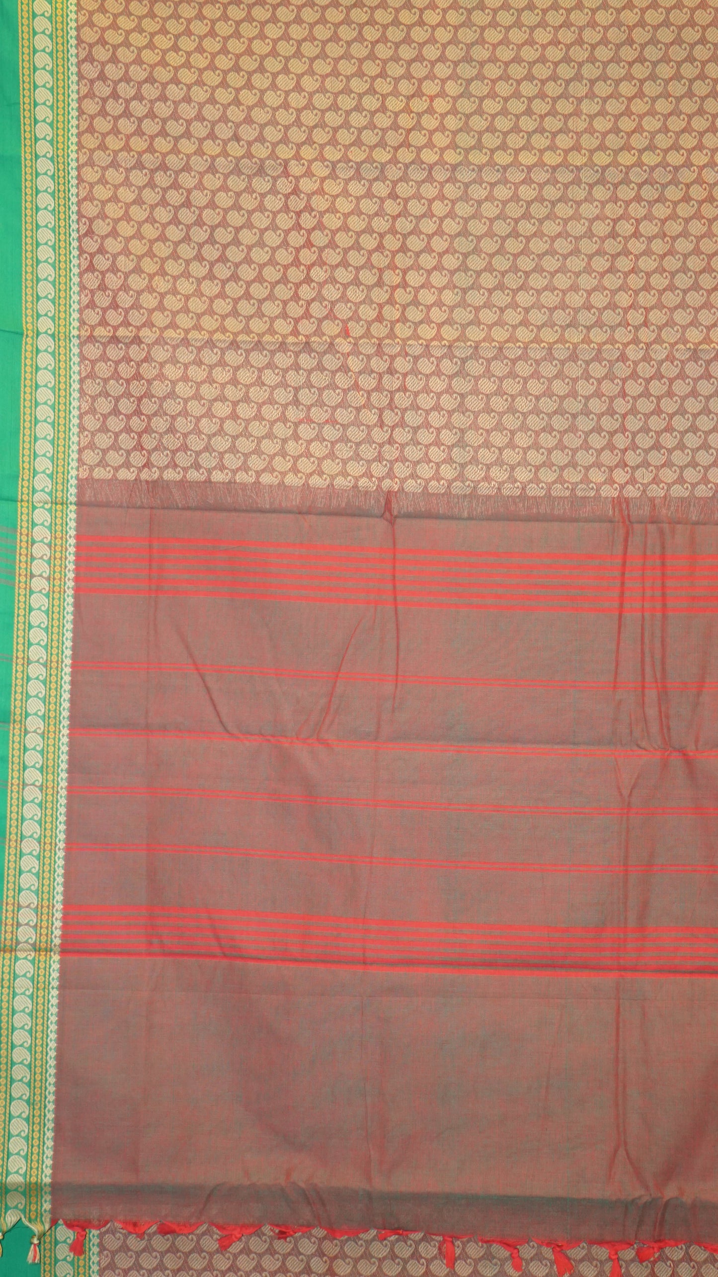 Kanchi Cotton Saree - Brown with Green Border