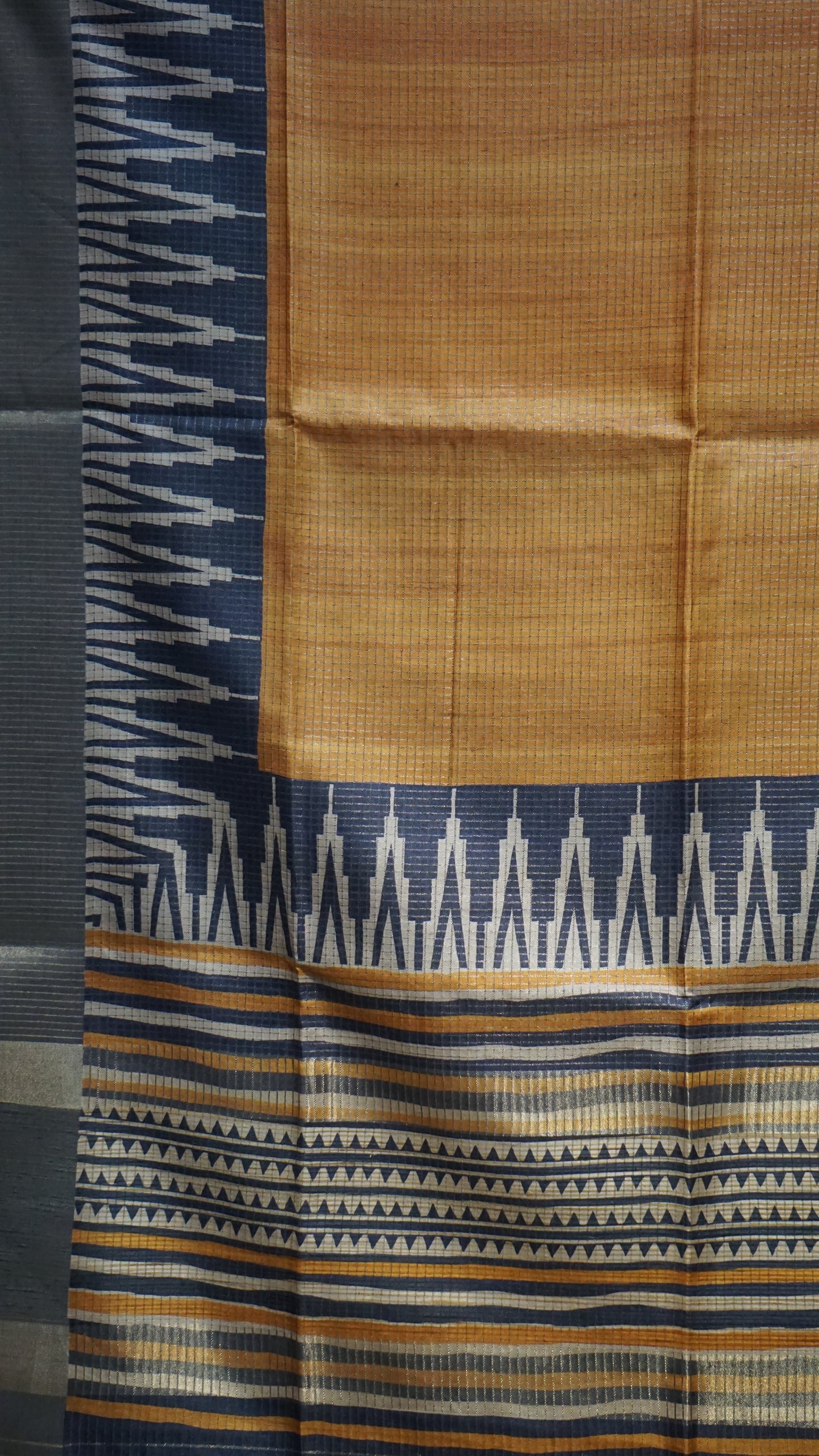 Semi Tussar Saree With Art Zari Mustard - Grey