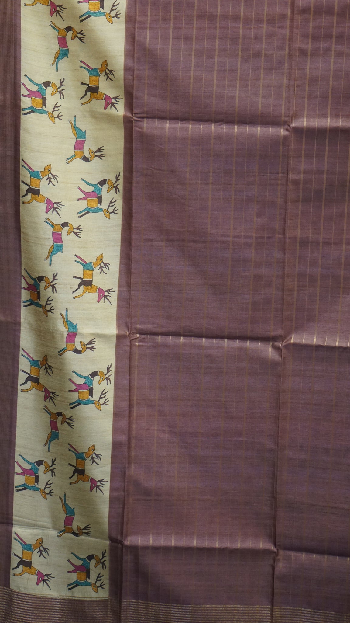 Semi Tussar Saree With Deer Border - Lavender