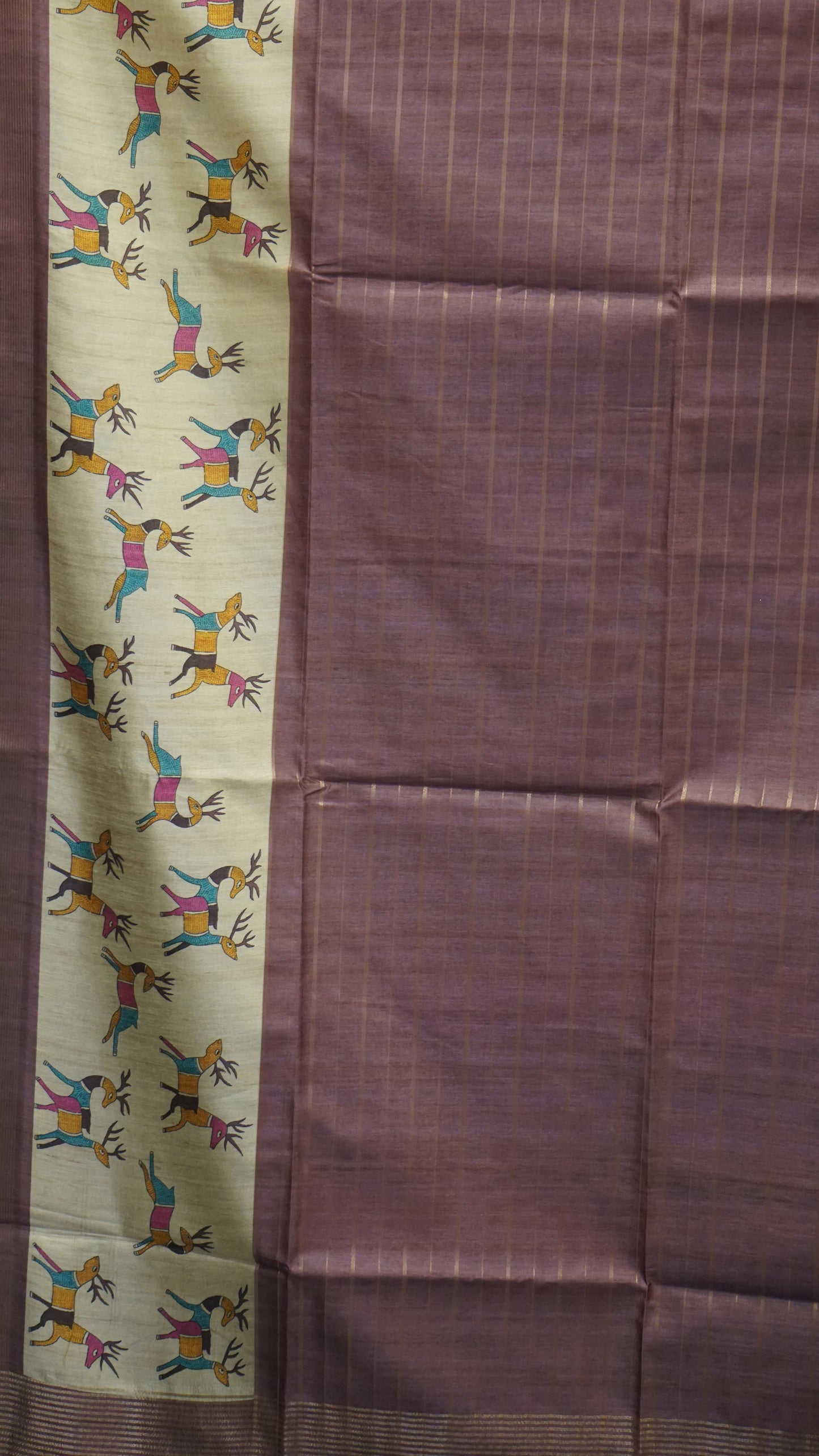 Semi Tussar Saree With Deer Border - Lavender