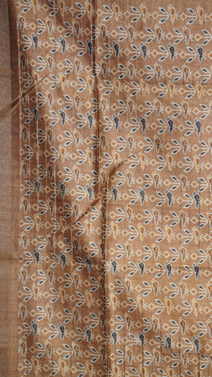 Semi Tussar Saree With Pattola Print Mustard