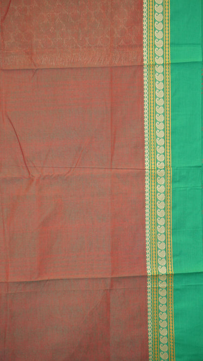 Kanchi Cotton Saree - Brown with Green Border