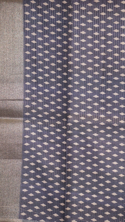 Semi Tussar Saree With Art Zari Mustard - Grey