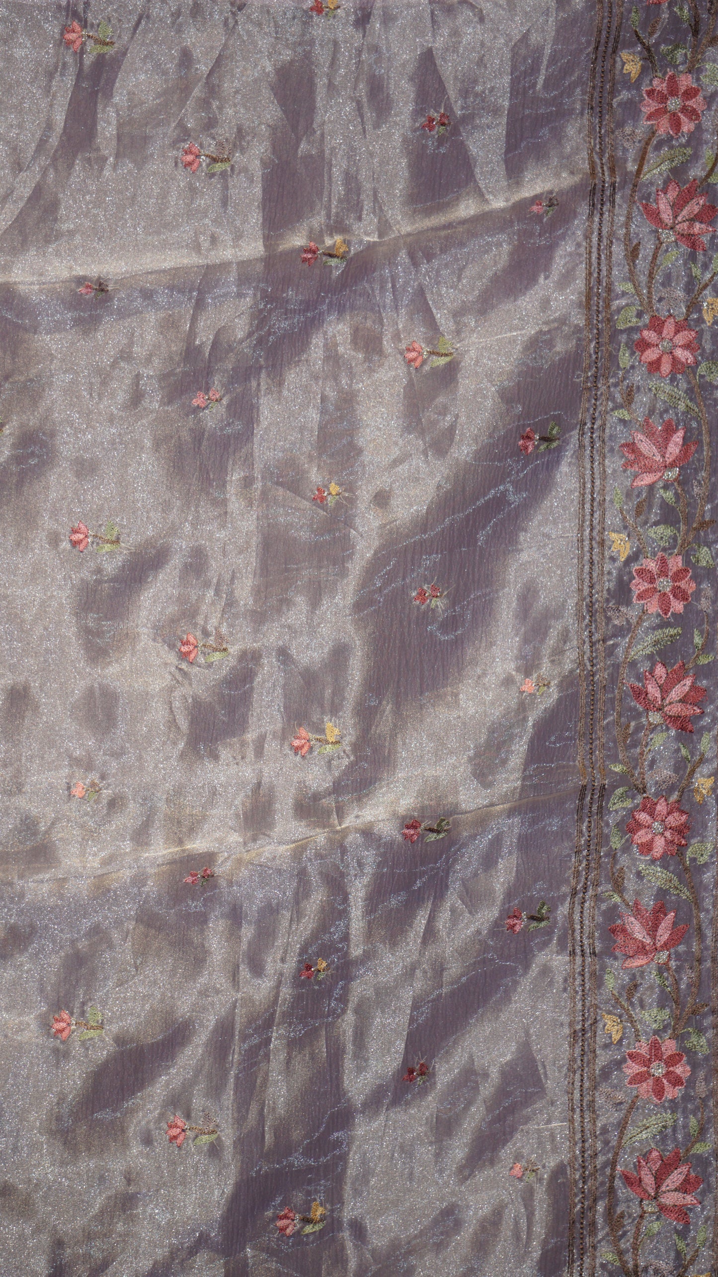 Semi Tussar Saree Crushed With Tissue Border Lavender