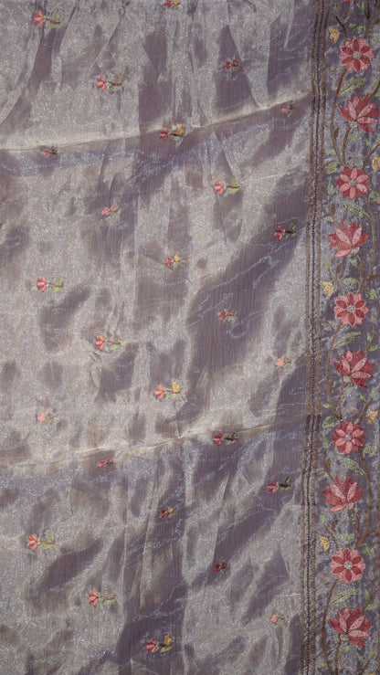 Semi Tussar Saree Crushed With Tissue Border Lavender