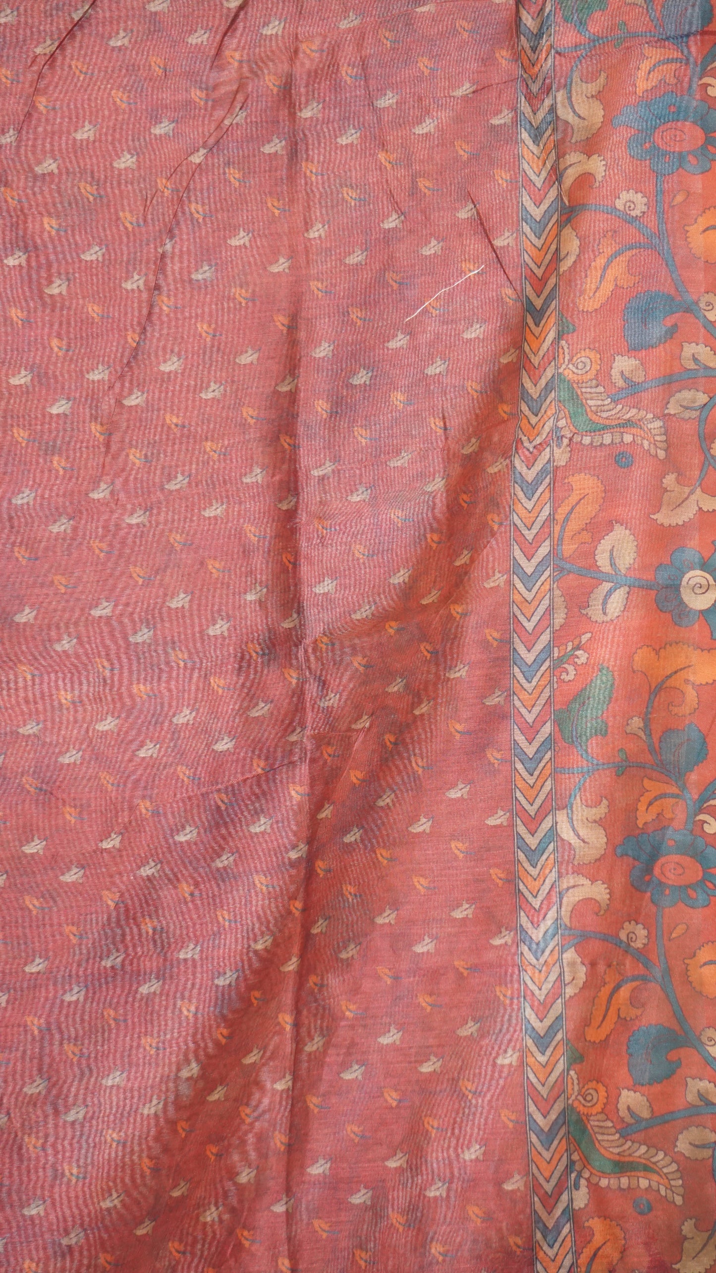 Chanderi Saree Ikkatkari Print - Red & Navy Blue