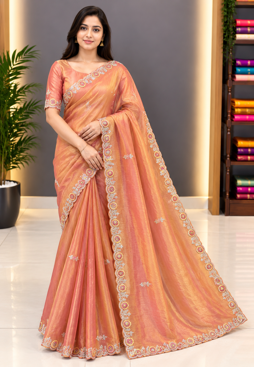Designer Saree-Pale Orange
