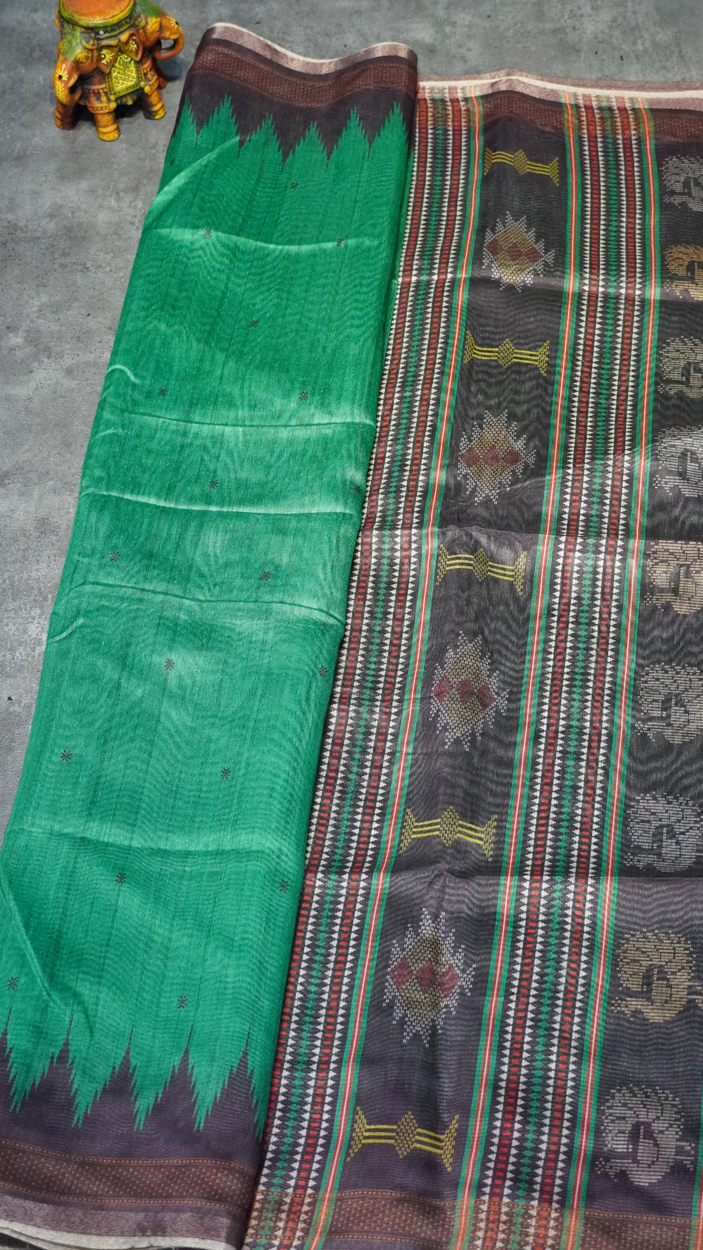 Gicha Tussar Saree Green - Wine
