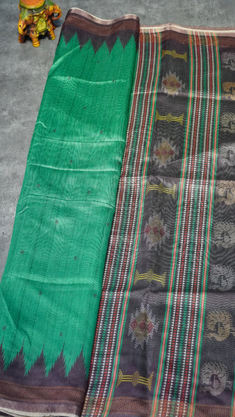Gicha Tussar Saree Green - Wine