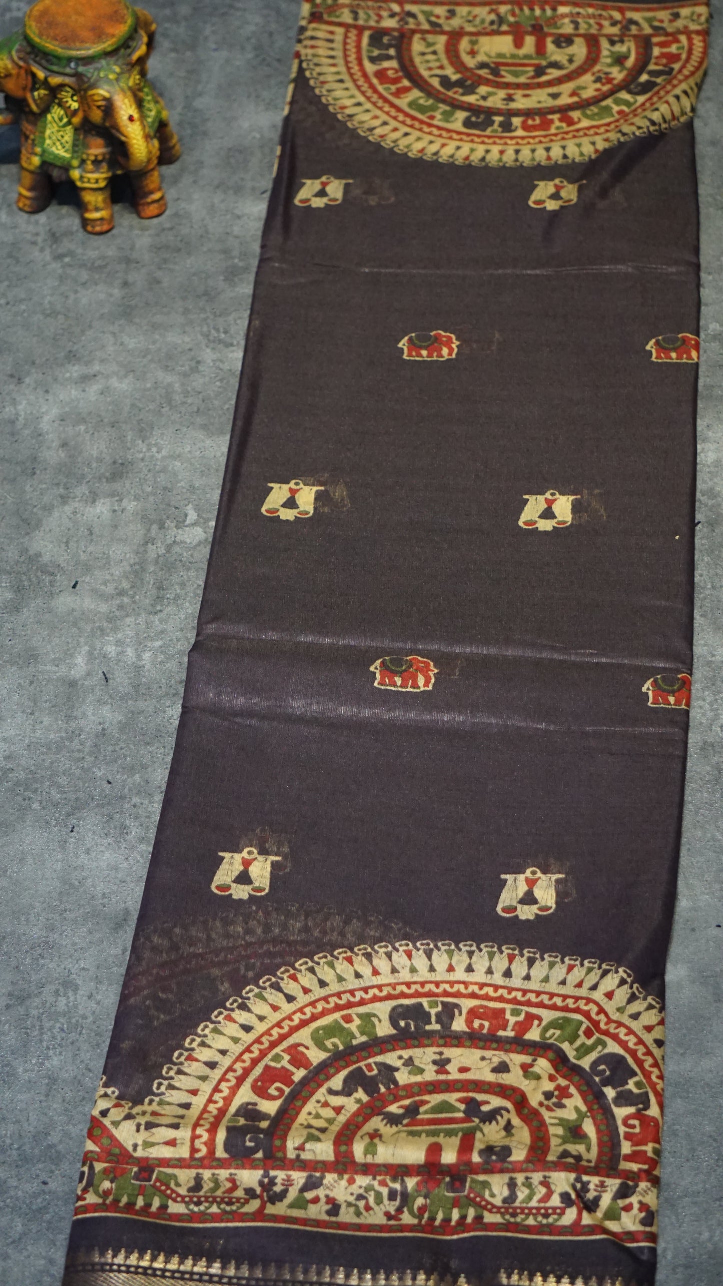 Semi Linen Kalamkari Saree Wine