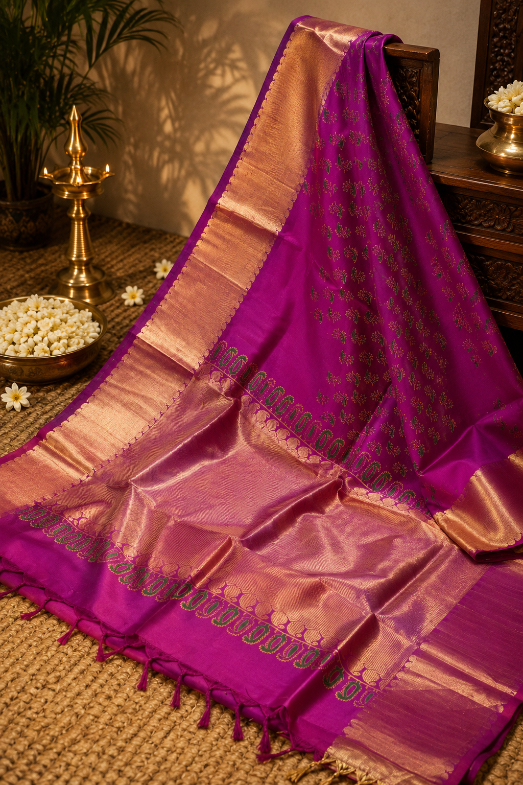 Silk Cotton Saree-Magenta Pink