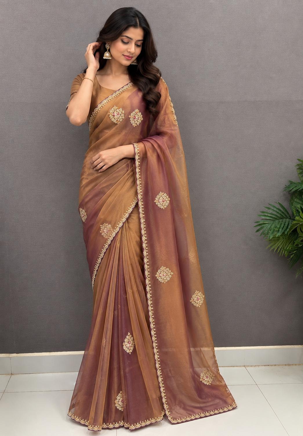 Designer Saree-Golden Purple