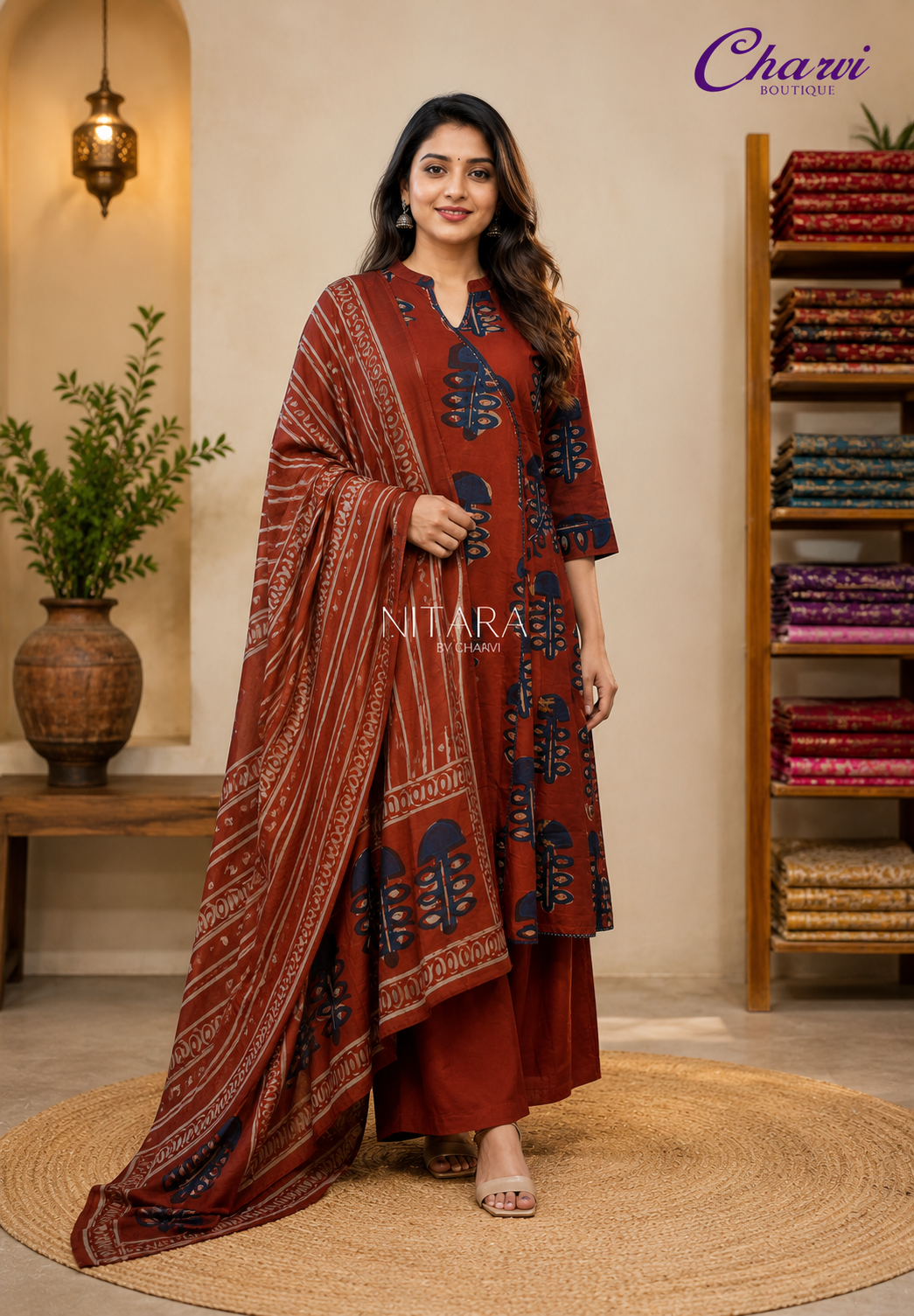 3 Pcs Printed Cotton Kurta Set