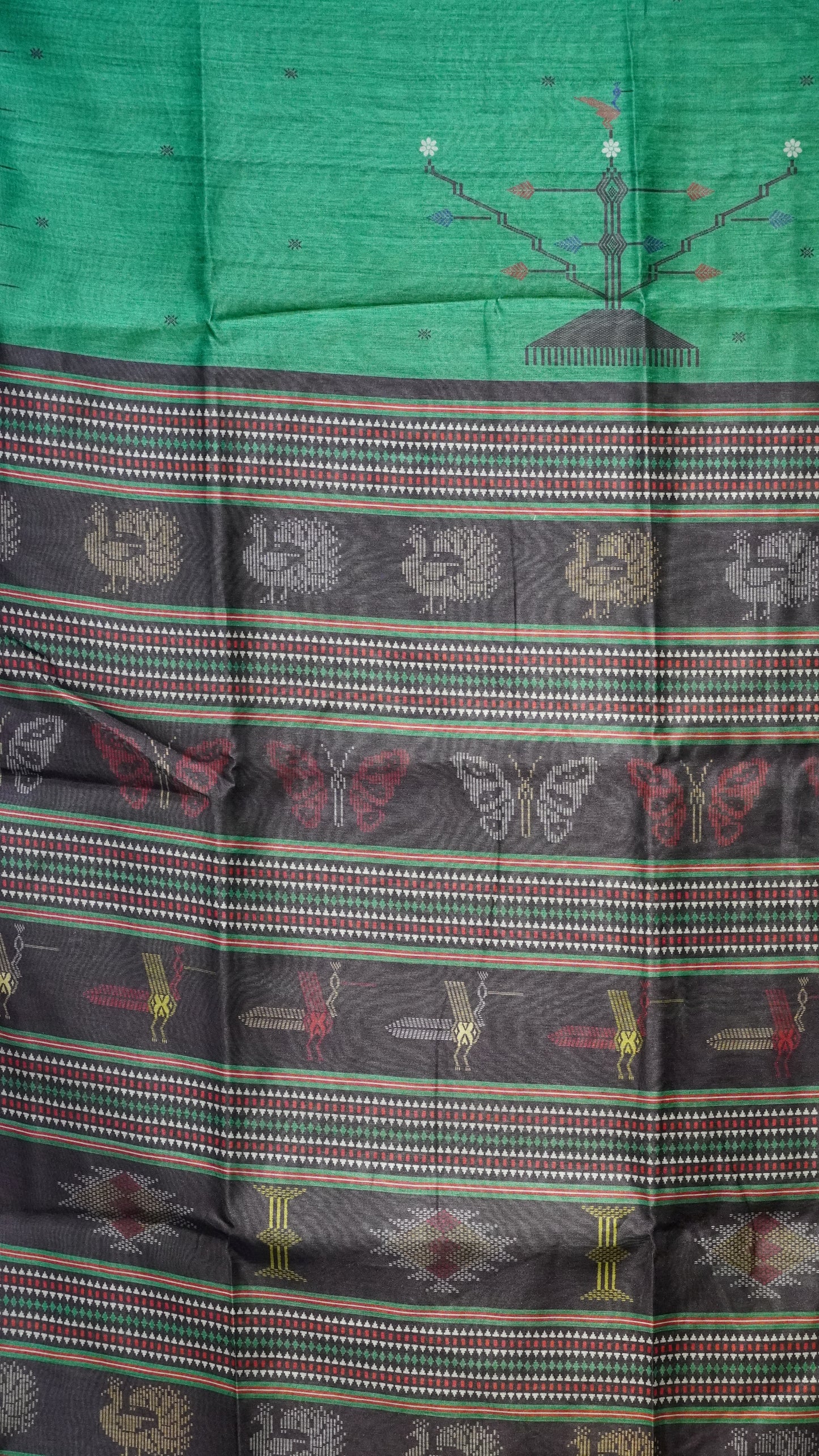 Gicha Tussar Saree Green - Wine