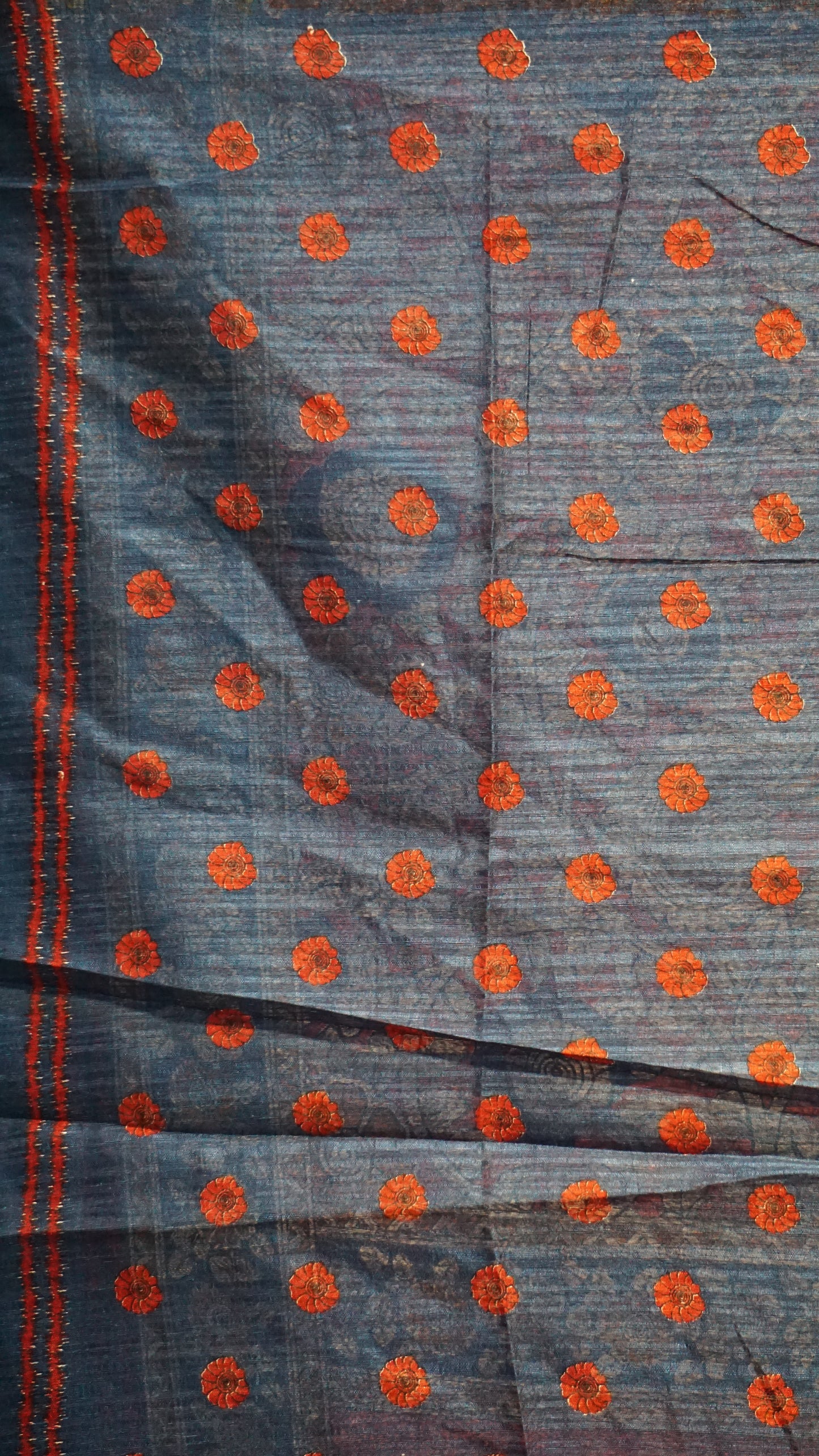 Jute Cotton Saree Kalamkari Print Red