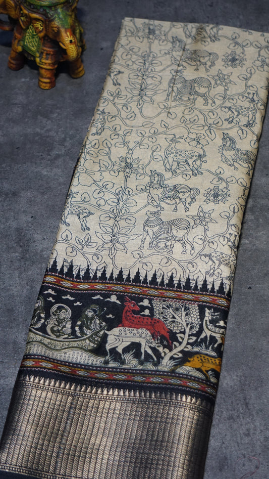 Dola Silk Kalamkari Print Black Border