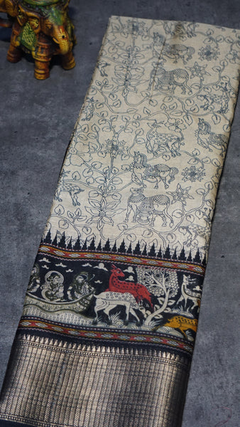 Dola Silk Kalamkari Print Black Border