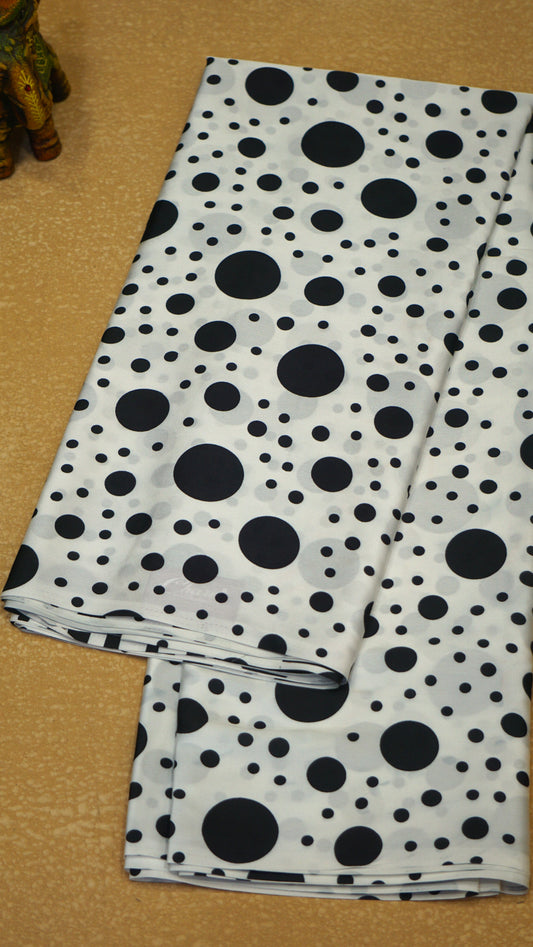 Modal Satin Saree - White With Black Polka Dots