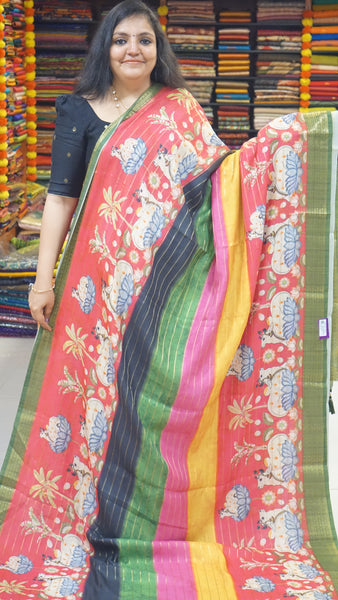 Shiffon Saree Pichwai Print Pink to Green