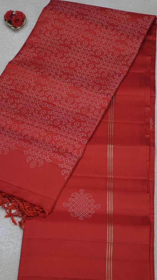 Soft Silk Saree Kolam Design - Red