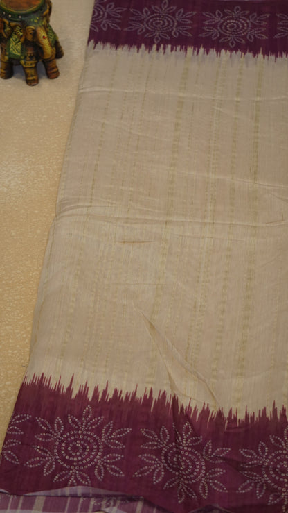 Semi Tussar Saree - Sandal & Purple