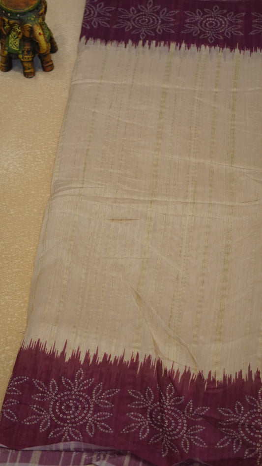 Semi Tussar Saree - Sandal & Purple