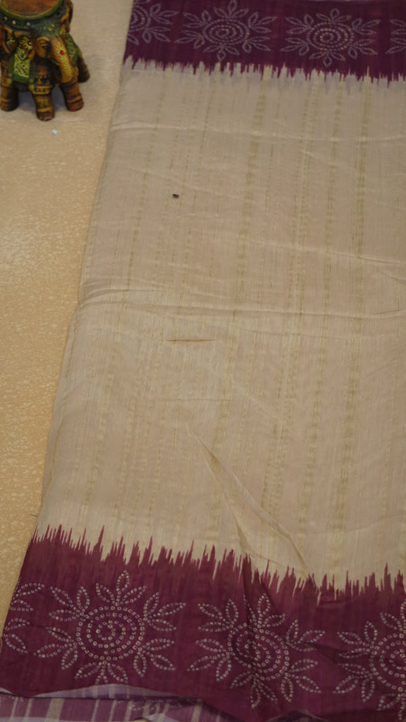 Semi Tussar Saree - Sandal & Purple