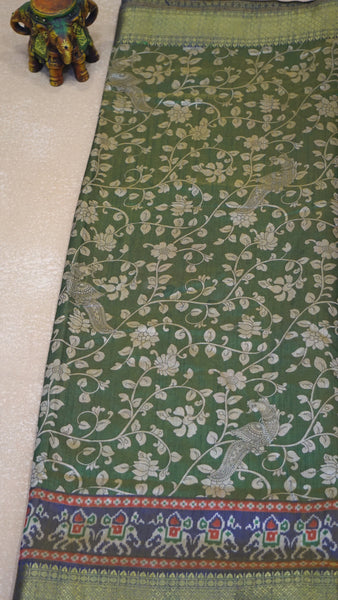 Semi Pattola Saree Kalamkari Print - Green