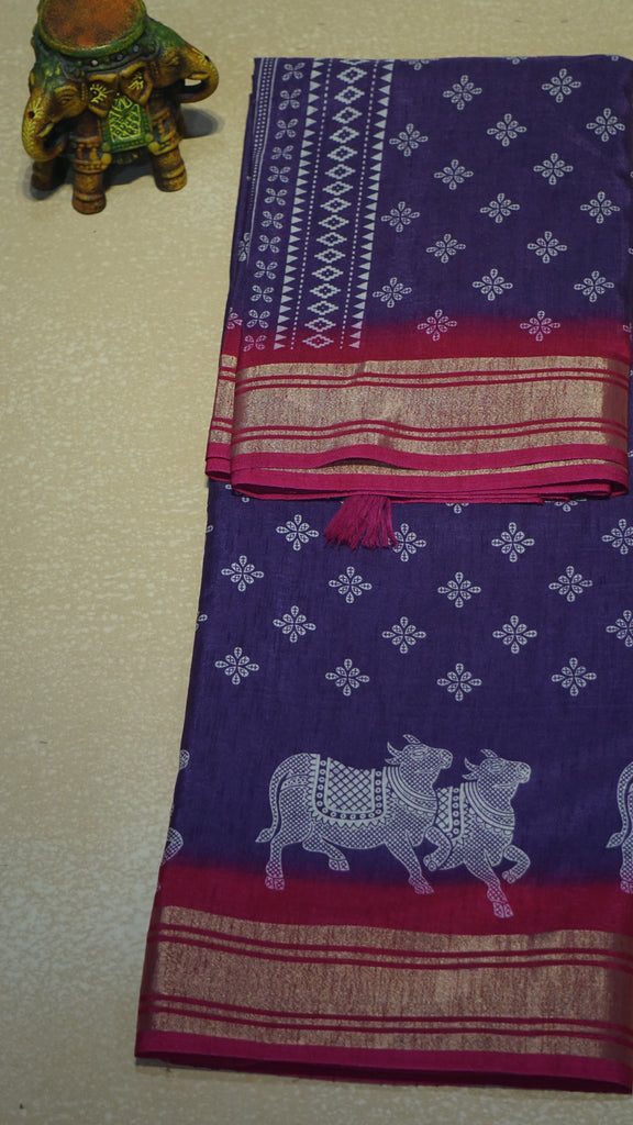 Shiffon Saree Cow Print Lavender - Pink