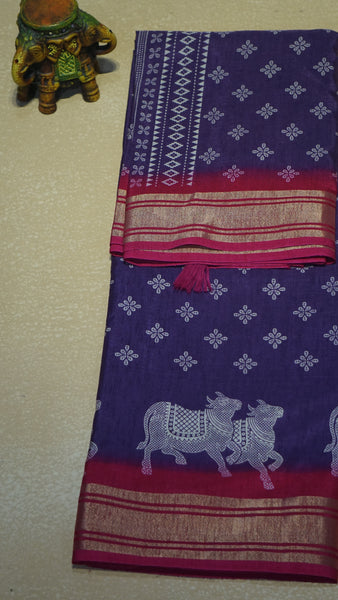 Shiffon Saree Cow Print Lavender - Pink