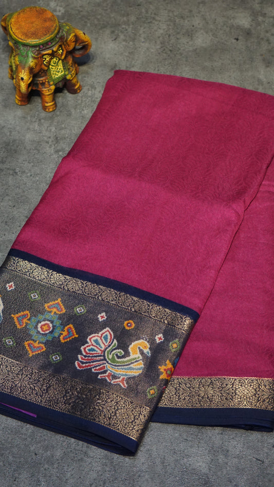 Shiffon Saree Pink - Navy Blue