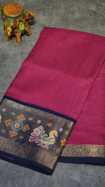 Shiffon Saree Pink - Navy Blue