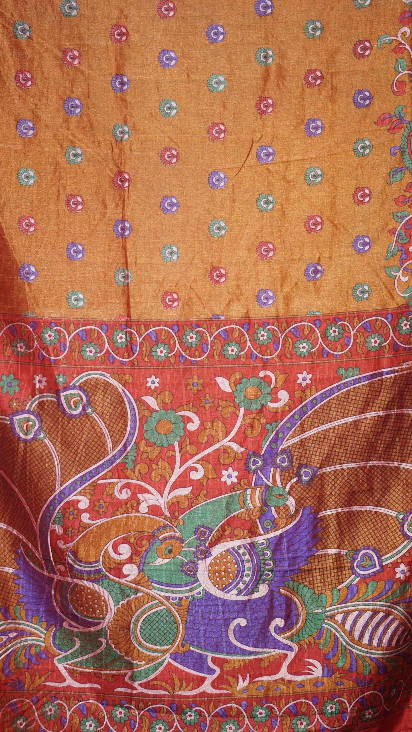 Semi Pattola Saree Kalamkari Print Brick Red