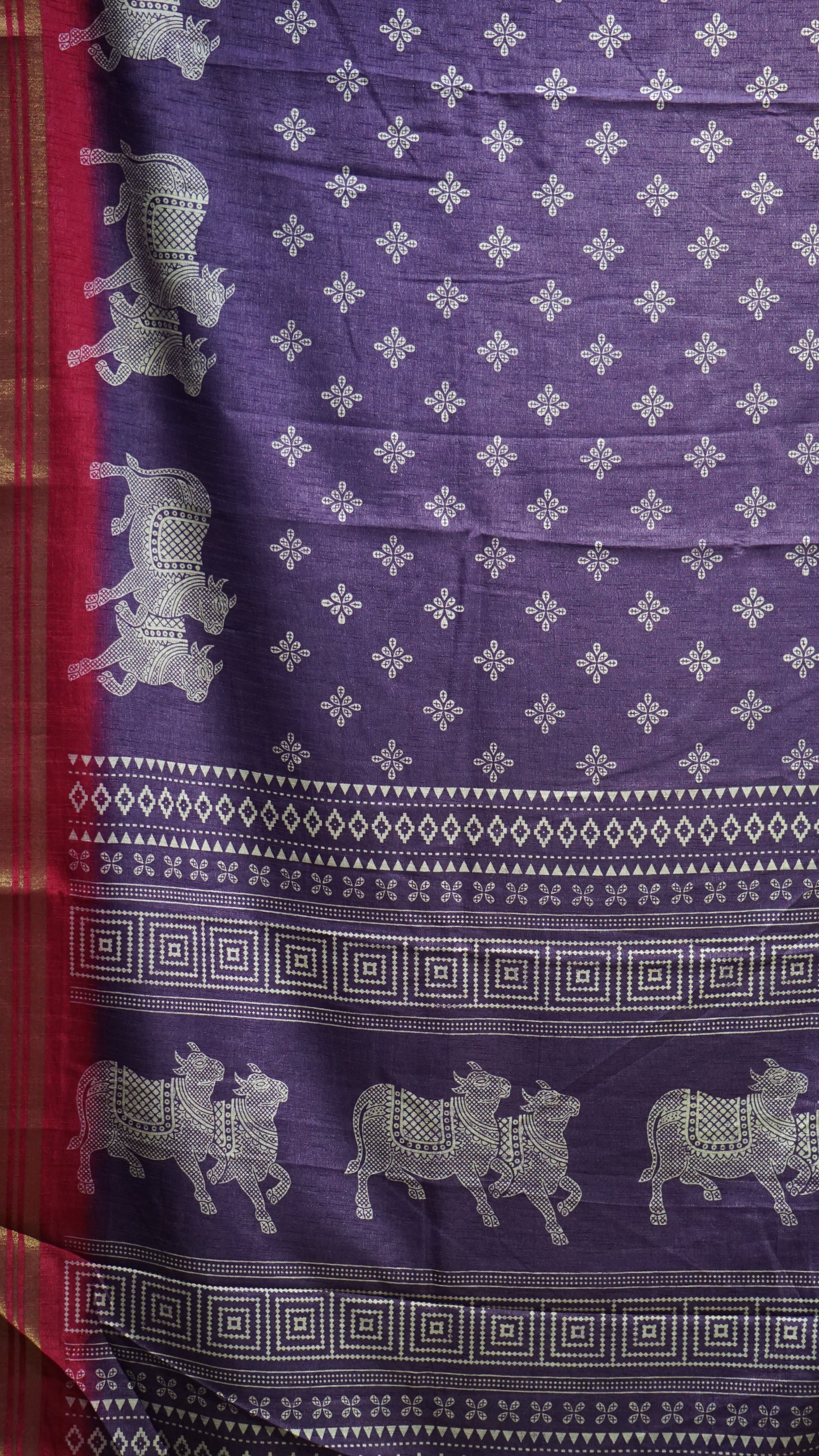 Shiffon Saree Cow Print Lavender - Pink