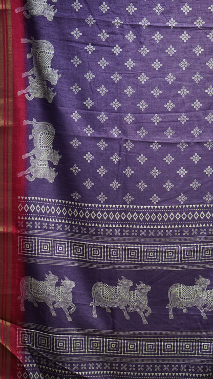 Shiffon Saree Cow Print Lavender - Pink