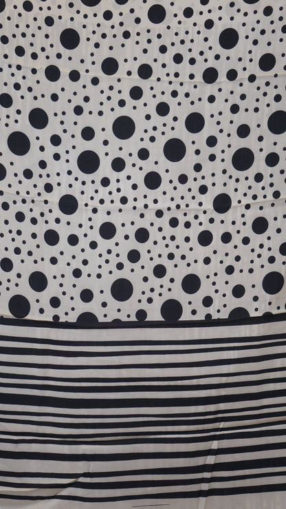 Modal Satin Saree - White With Black Polka Dots