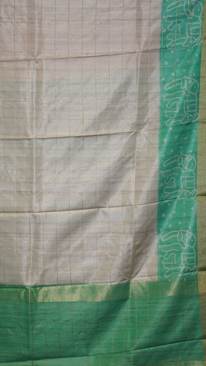 Korean Tussar Saree Mohini Print Teal Green