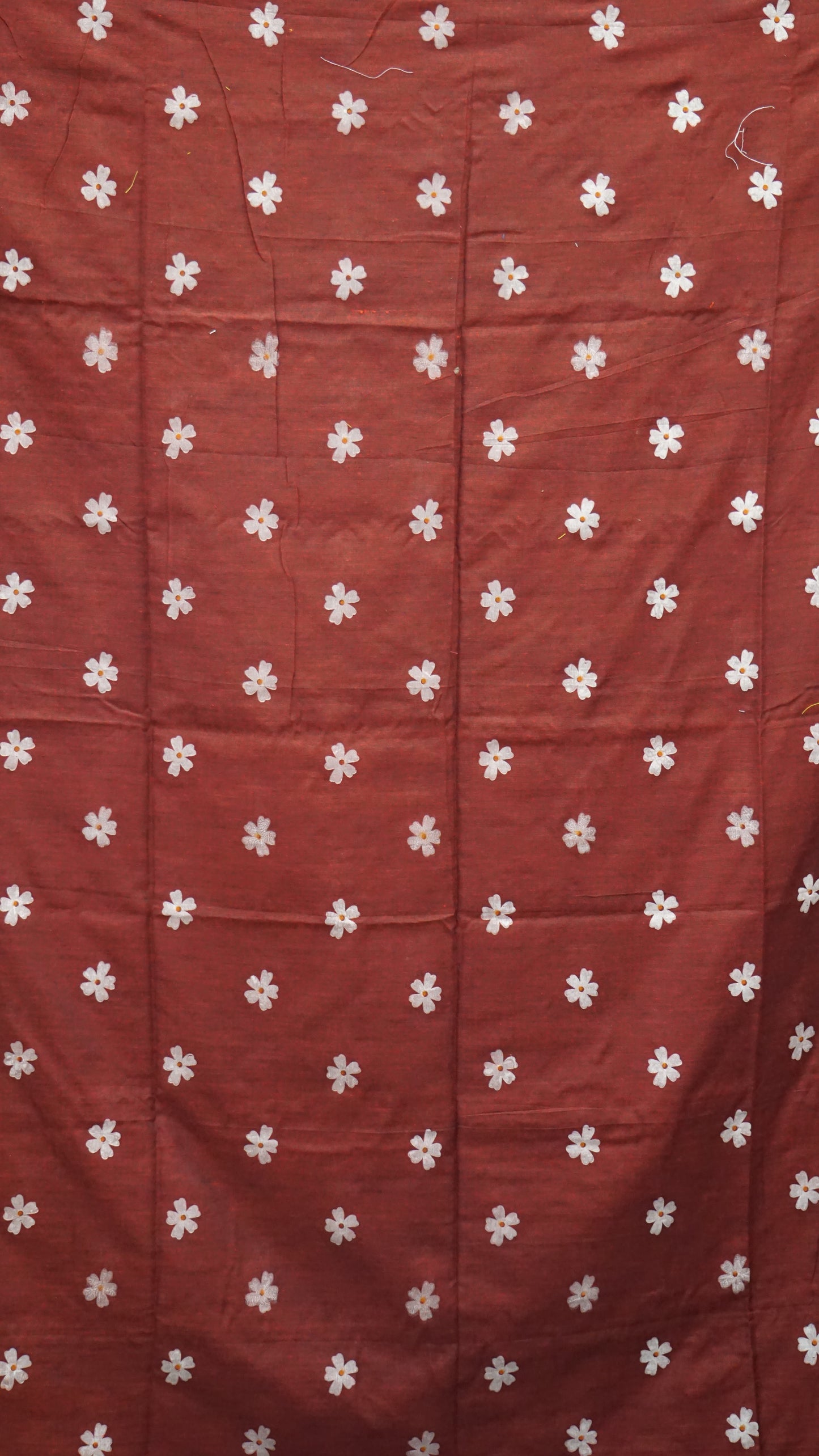 Handloom Cotton Saree - Maroon With White Flower