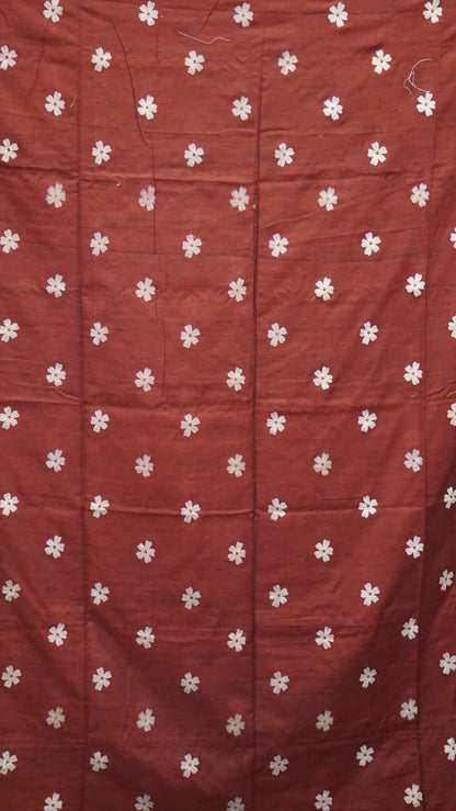 Handloom Cotton Saree - Maroon With White Flower
