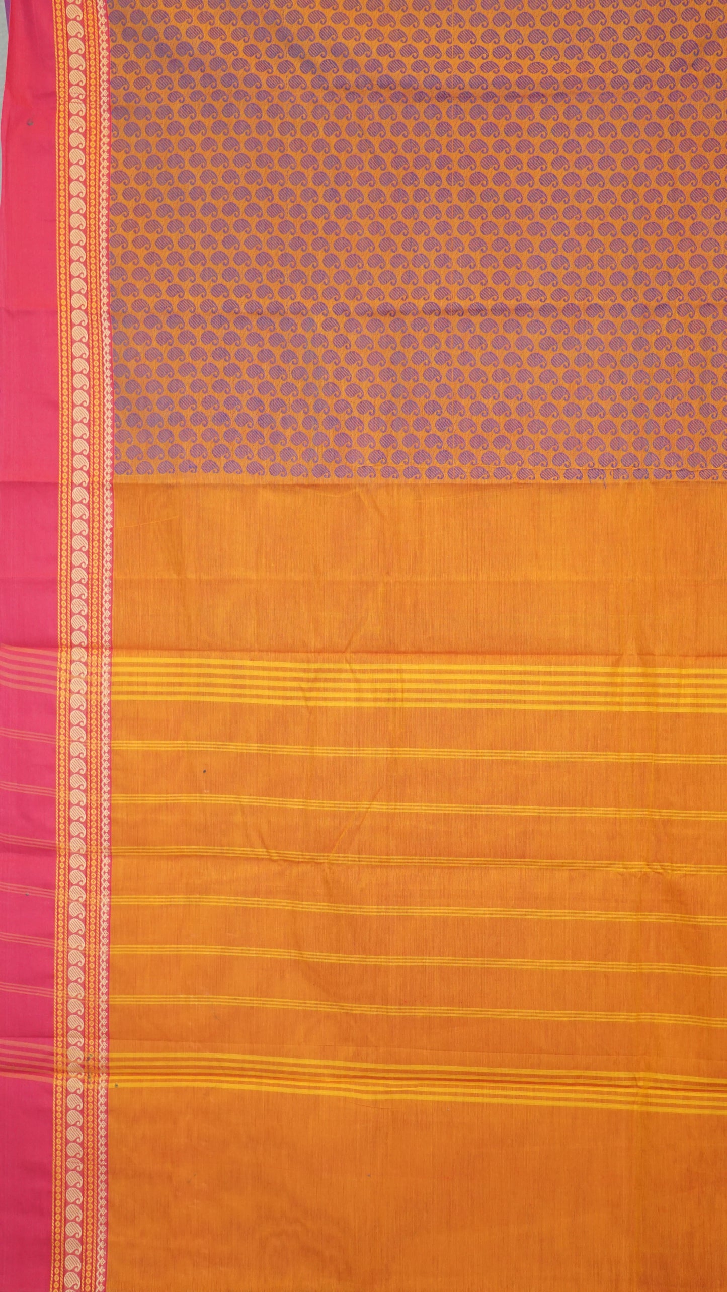 Kanchi Cotton Saree - Peach and Orange blend With Pink Border