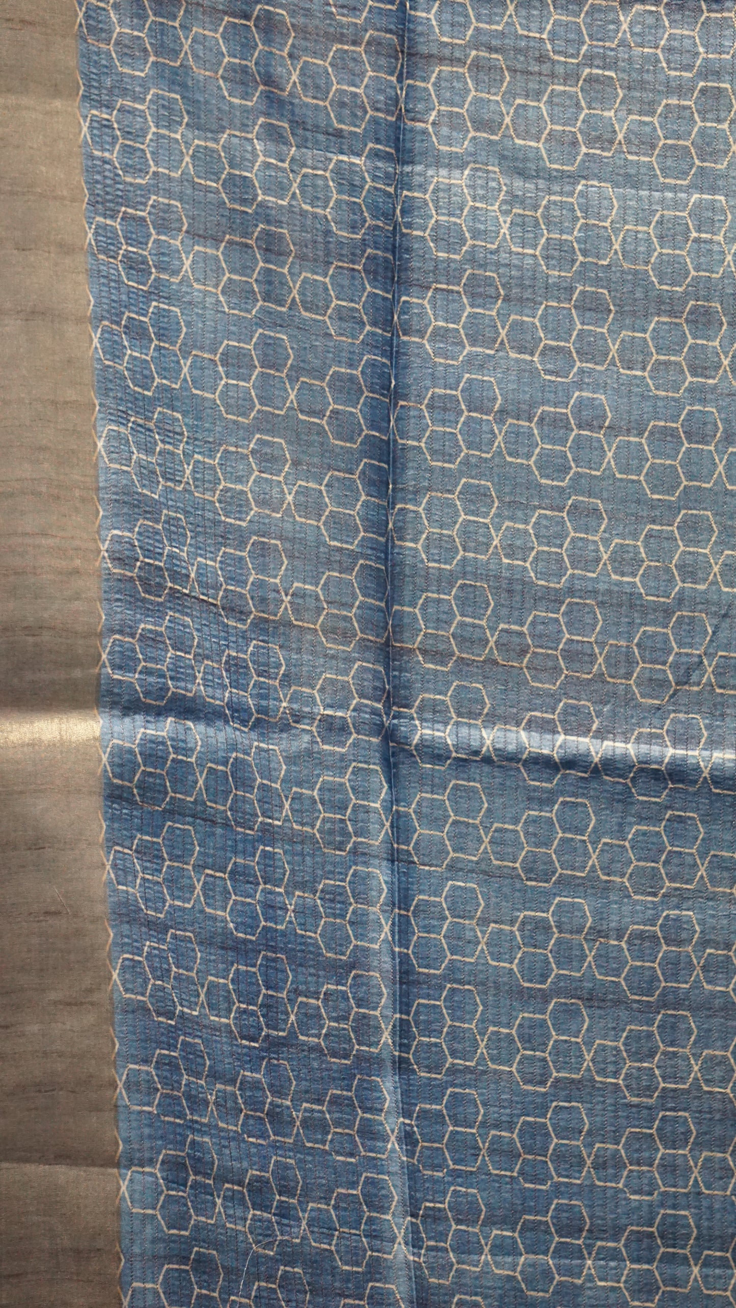 Semi Tussar Saree With Art Zari Checks - Blue