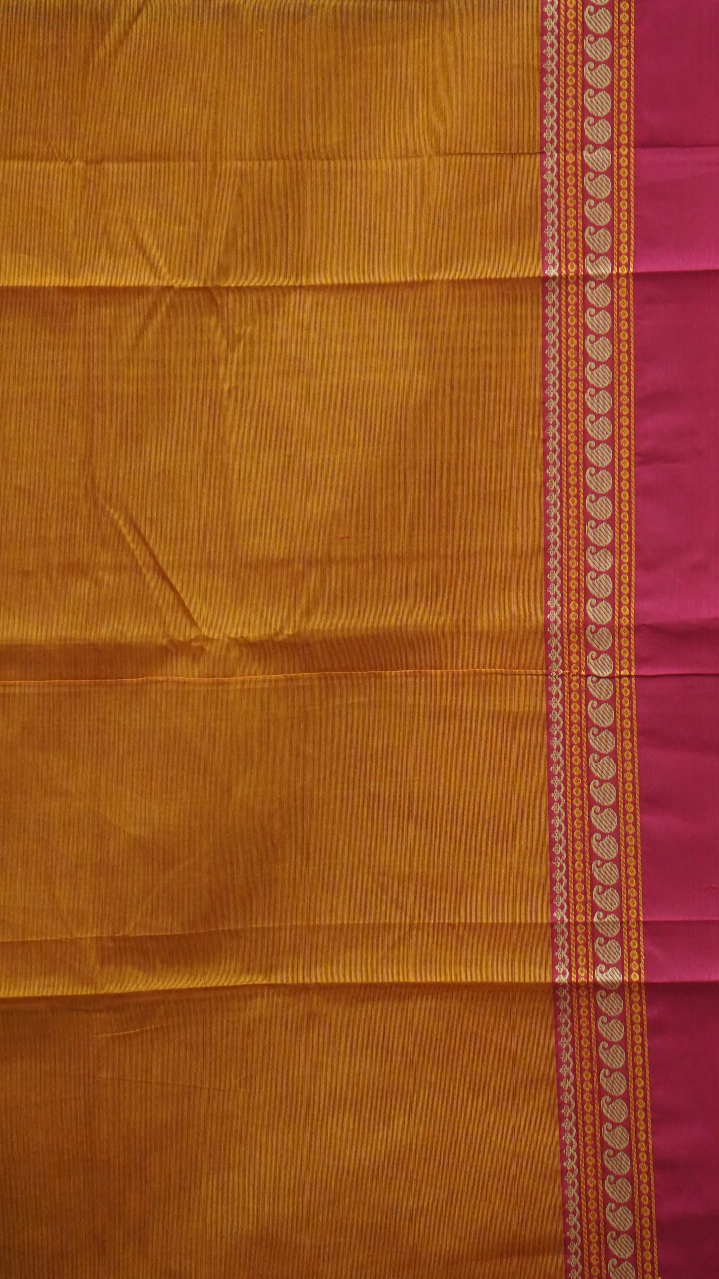 Kanchi Cotton Saree - Peach and Orange blend With Pink Border
