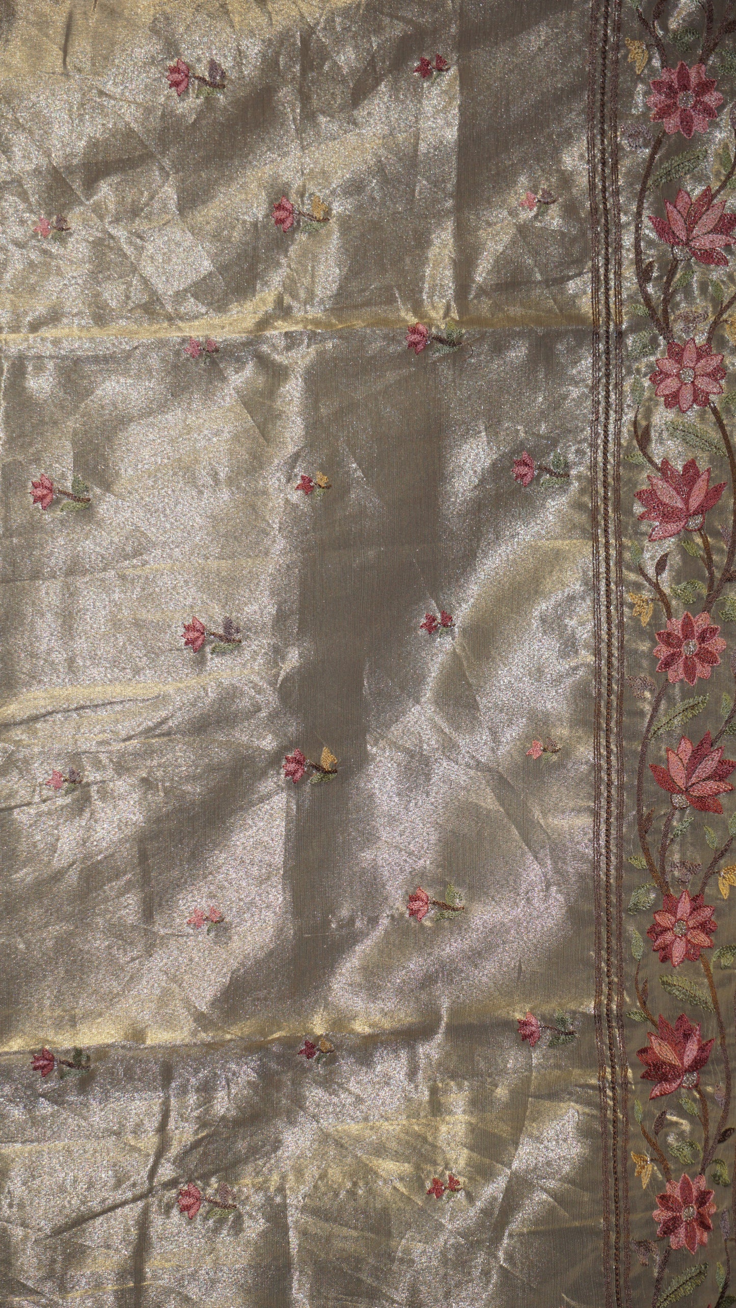 Semi Tussar Saree Crushed With Tissue Border Cream