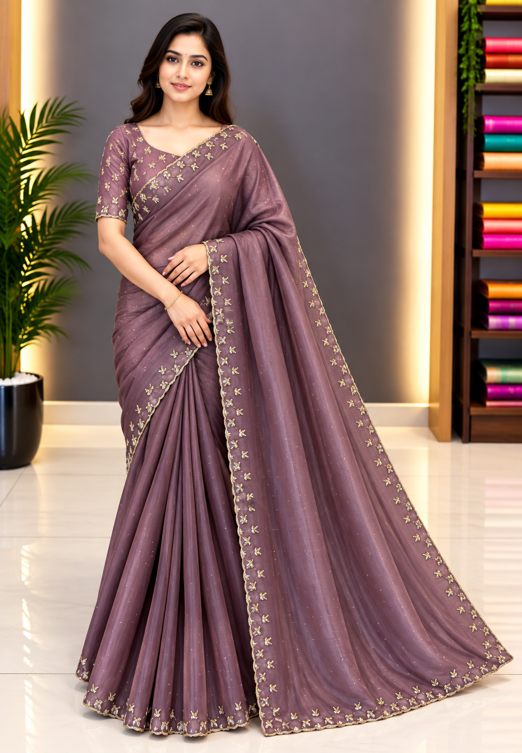 Designer Saree-Purple with Mirror Work